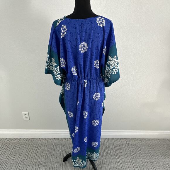 Kaftan Bell Pepper One Size Dress Blue Green Glitter Embellishments Floral Midi - Picture 7 of 16